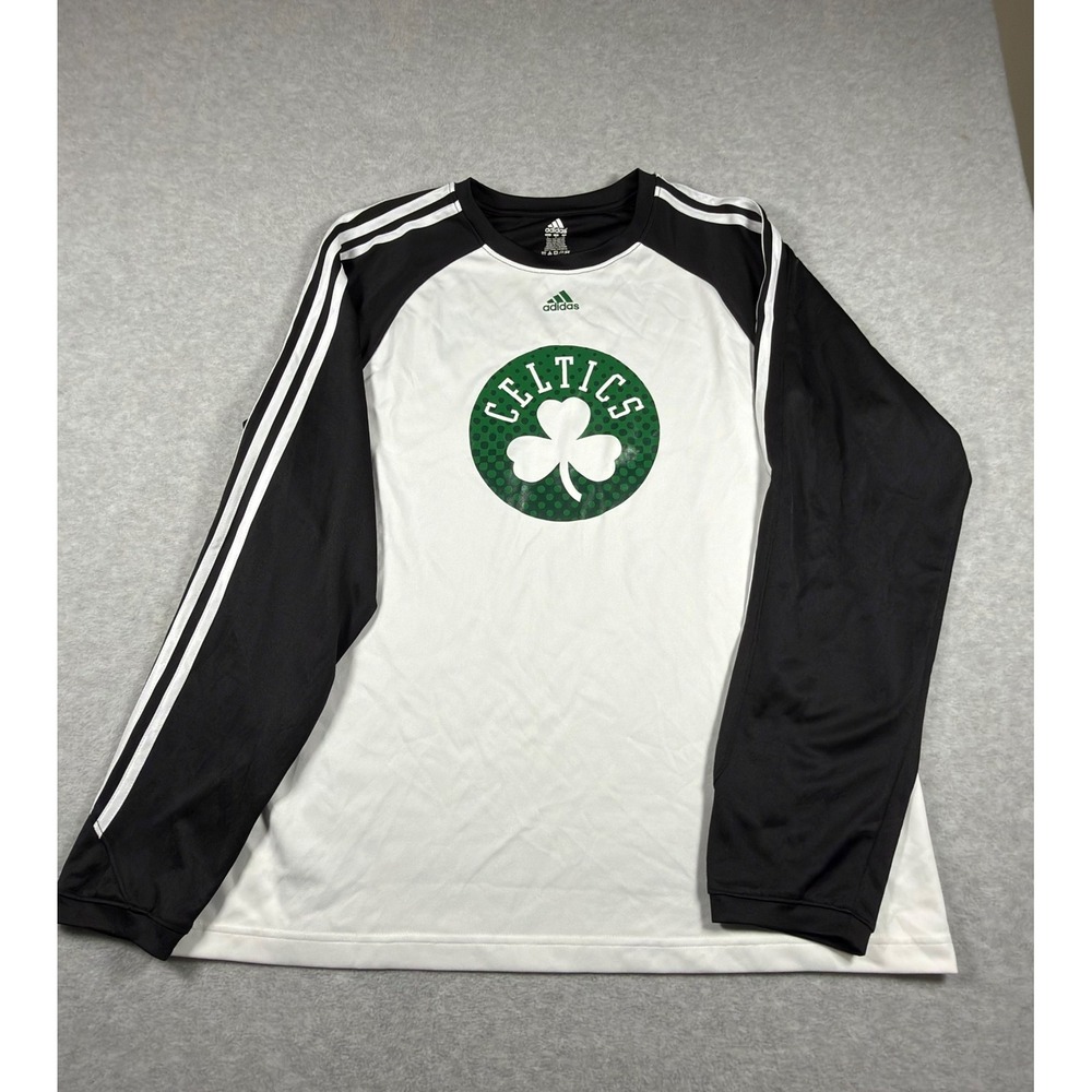 Adidas Boston Celtics Shirt Mens L White Black NBA Long Sleeve Raglan